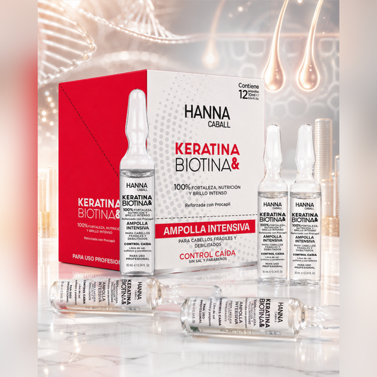 BOX 12 Ampolla Intensiva Control Caída Keratina & Biotina - Hanna Caball